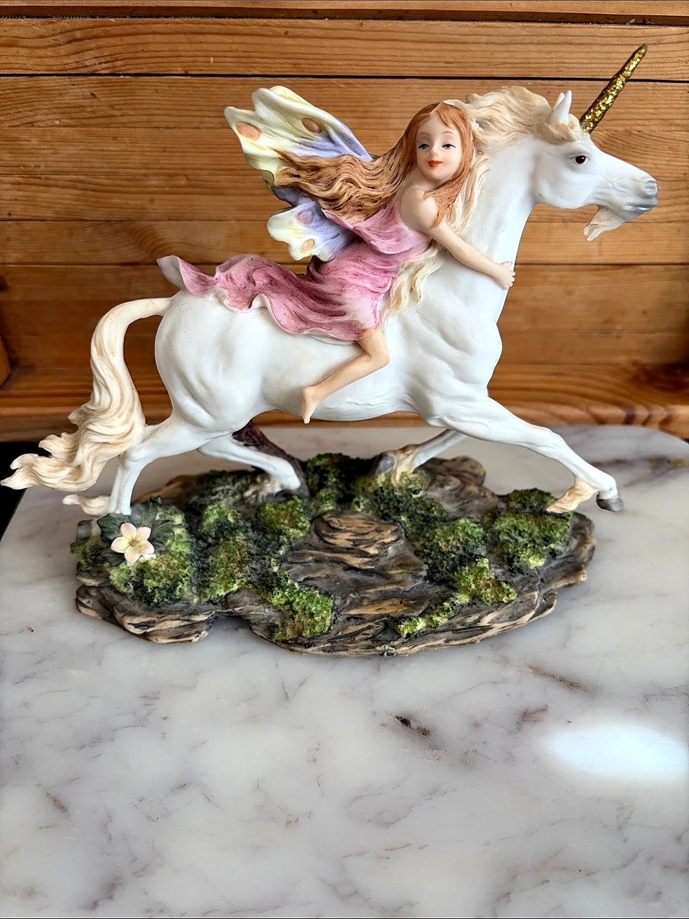 Hernane Unicorn Rider Figurine in White & Pink